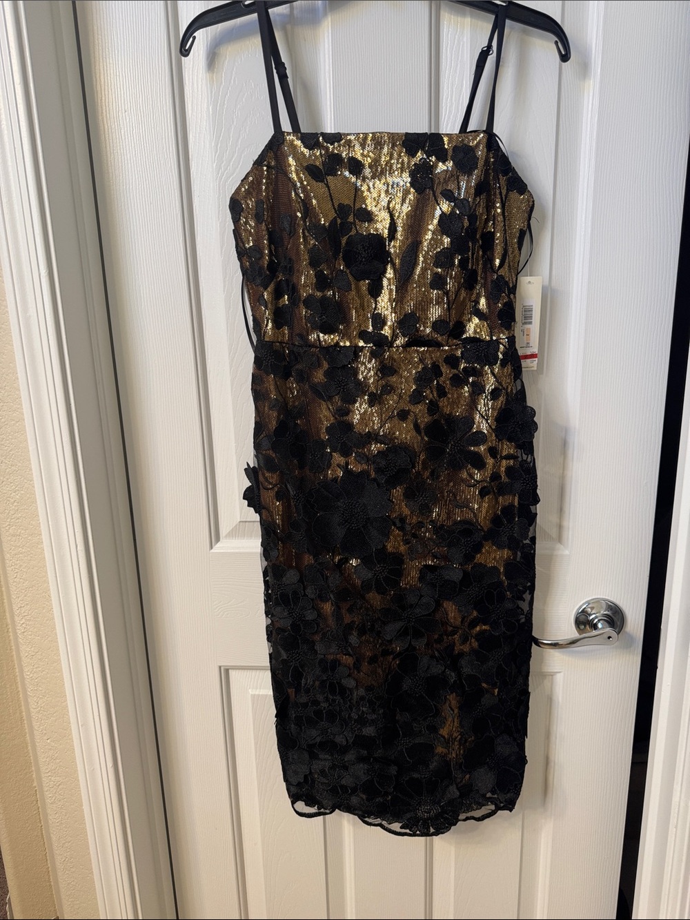 Eliza J Gold and Black Floral Sequin Midi Dress - Women's
